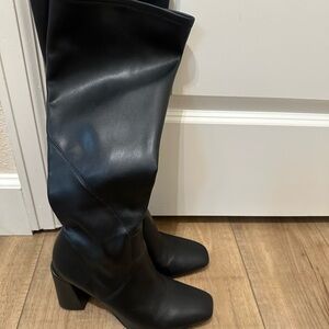 Franco Sarto Black Leather Tall Heeled Boots